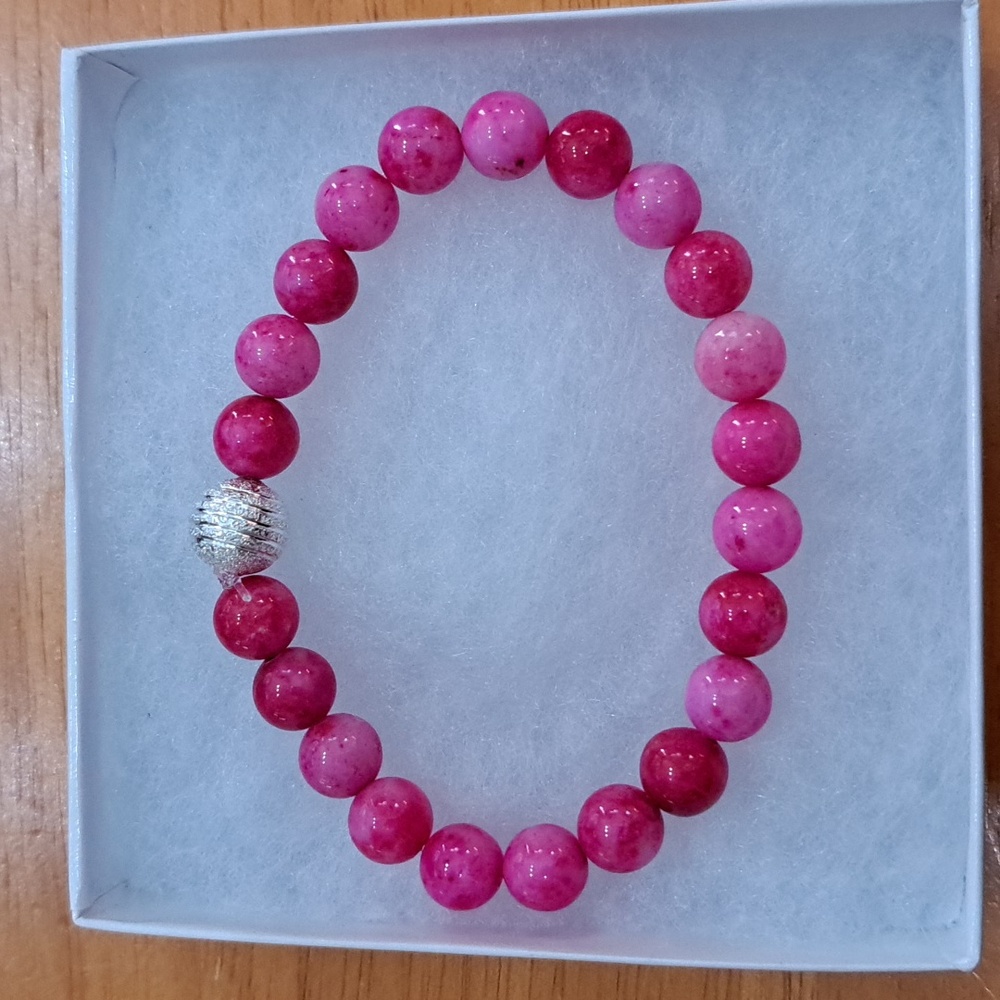 Red & Pink Jade Stone Bracelet - Picture 2 of 5